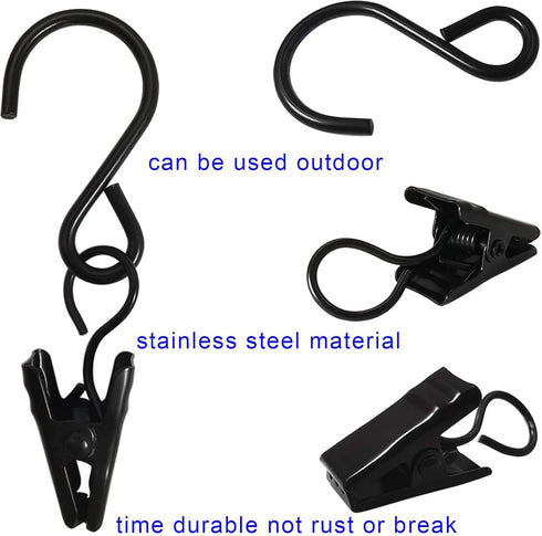 Stainless Steel S Hooks Curtain Clips, 50 Pack Hanging Party Lights Clips Hangers for Photo, Art Craft Display, 2.4