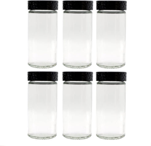 Tianifa 6pcs Black Spice Jars, 3 oz Glass Seasoning Bottles, Spices Container,