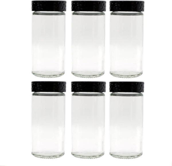 Tianifa 6pcs Black Spice Jars, 3 oz Glass Seasoning Bottles, Spices Container,