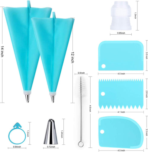 34Pcs Piping Bags and Tips Set - Bake Cake Decorating Kit with 24 Stainless Steel Tips and Reusable Silicone Bags