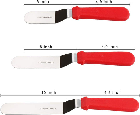 Offset Spatula Set of 3 for Cake Decorating - Red 6, 8 & 10 Inch Angled Icing Spatulas