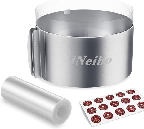 iNeibo Cake Ring and Cake Collar Set, 6 to 12 Inch Adjustable Cake Mousse Mould Set with 6 Inch Clear Cake Roll