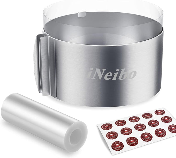 iNeibo Cake Ring and Cake Collar Set, 6 to 12 Inch Adjustable Cake Mousse Mould Set with 6 Inch Clear Cake Roll