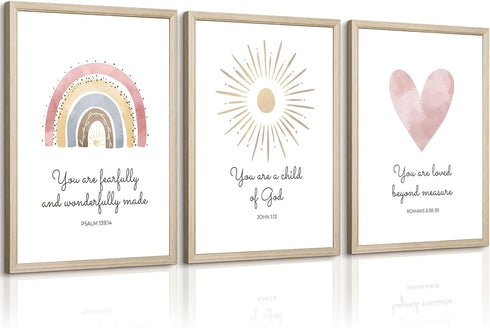 Pennclys Boho Nursery Wall Art 3 Pieces Bible Verse Nursery Art Christian Girls