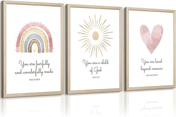 Pennclys Boho Nursery Wall Art 3 Pieces Bible Verse Nursery Art Christian Girls