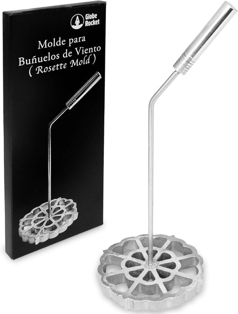 Bunuelos Mold with Handle (4.7 in Cast Aluminum) - Mexican Buñuelos de Viento Mold with Rosette Iron Set