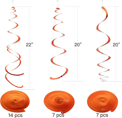 WEVEN Orange Party Hanging Swirl Decorations, Pack of 28 Plastic Streamers for Ceiling