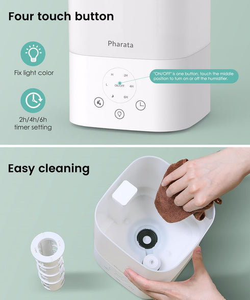 3.5L Pharata Humidifiers for Bedroom Home, Top Fill Air Cool Mist Humidifiers for Baby Large Room Indoor Plants