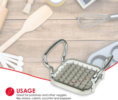 Home Basics French Fry Cutter, Stainless Steel Slicer with Easy Grip Handles, Silver