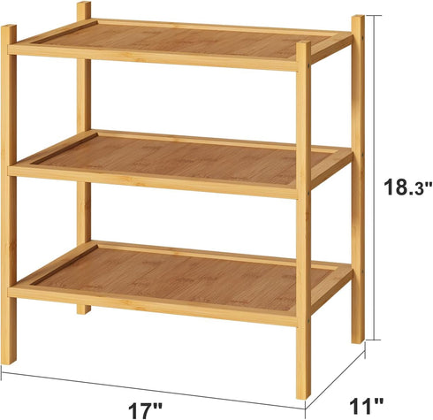 kiplant 3-Tier Closet, Small Shoe Rack, Bamboo Wood Shoe Rack for Entryway, Stackable | Foldable | Natural, Shoe