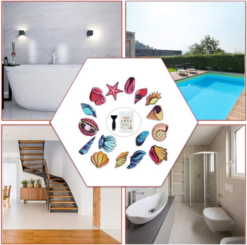 16 Secopad Non Slip Bathtub Stickers, PCS Adhesive Kids Sea Shell Anti Slip Decal Treads for Shower and Bath Tub