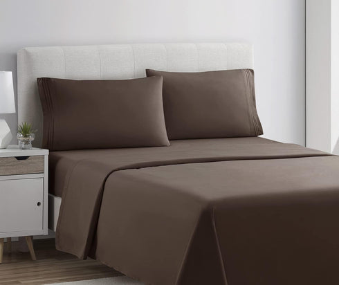 Clara Clark Premier 1800 Series Bed Sheet Set, 4pc, Queen, Chocolate Brown