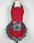 Hyzrz Cute Lace Flirty Apron with Pocket, Retro Sexy Cooking Pinup Apron for Women Girls (Red)