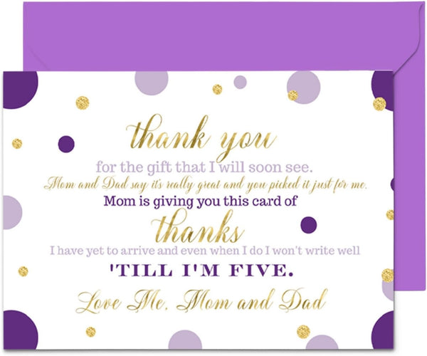 Paper Clever Party Purple and Gold Baby Shower Thank You Cards with Envelopes, 15 Pack