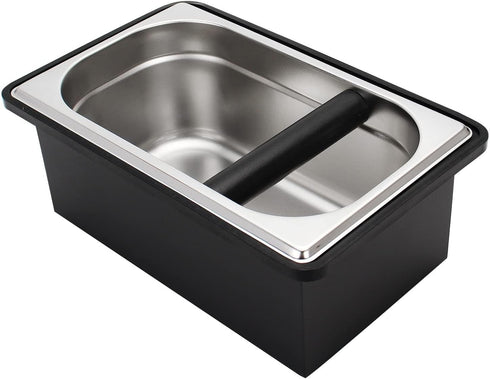 Stainless Steel Espresso Knock Box, Coffee Pucks Container with Steel Holder and Noise Reduction Rubber Ring