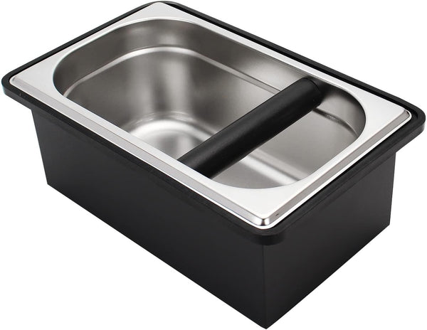 Stainless Steel Espresso Knock Box, Coffee Pucks Container with Steel Holder and Noise Reduction Rubber Ring
