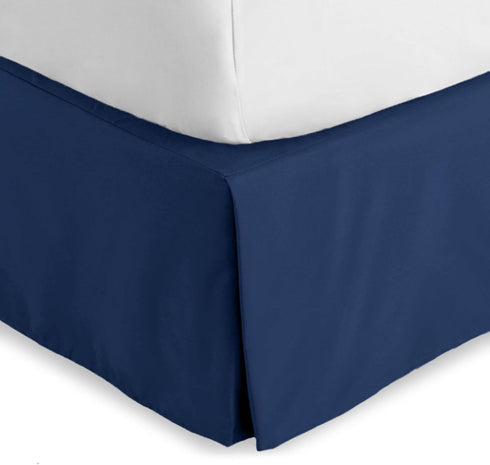 Bare Home Queen Bed Skirt - 15-Inch Tailored Drop, Easy Fit with Center & Corner Pleats (Queen, Dark Blue)
