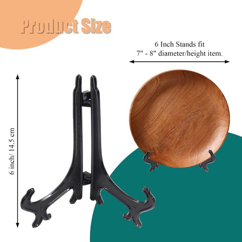 15 Pcs 6 Inch Black Plastic Easels or Stand/Plate Holders, Displays Pictures/Photos, Artworks, Posters, Small Boards