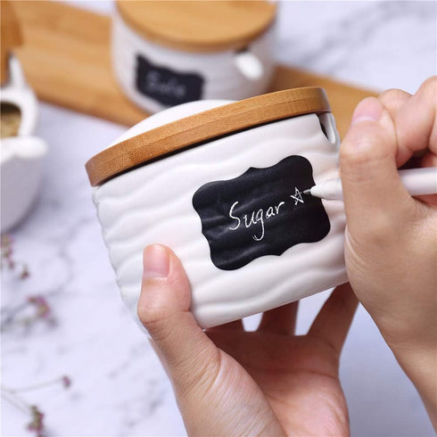 Set,Ceramic Home,8.8 oz 260ML June Sky Sugar and Cream Sugar Containers with Lid and Spoon - Porcelain White Salt