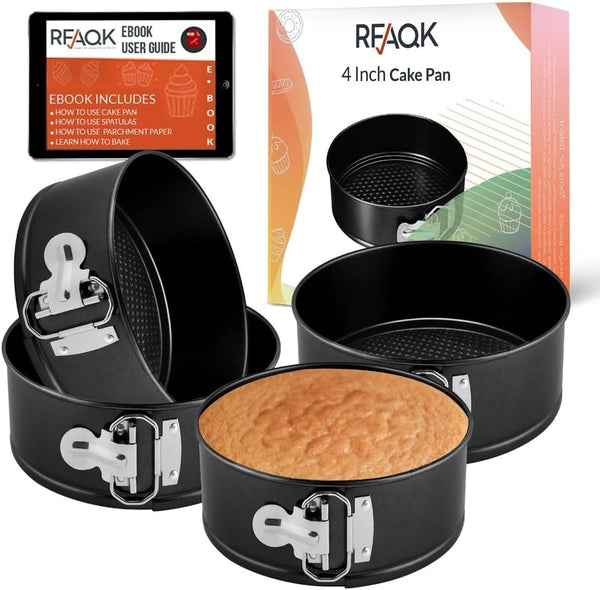 RFAQK 4-Inch Mini Cake Pans Set for Baking - Nonstick 4PCs Small Pans for Cheesecakes, Pizzas, and Smash Cakes