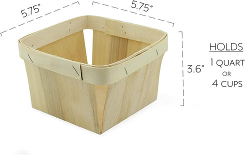 Cornucopia Brands Quart Wooden Berry Baskets (8-Pack) - 5.75-Inch Square Vented Wood Boxes