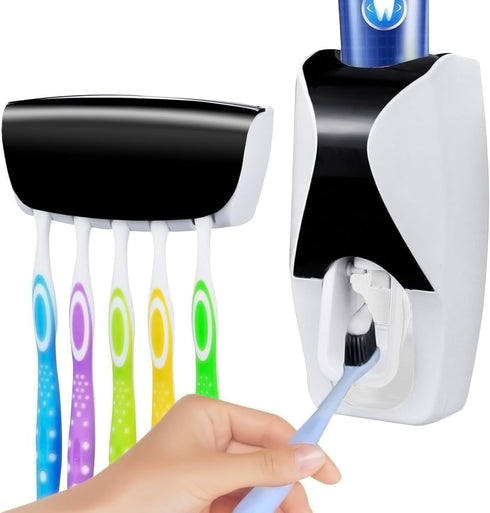 WAYCOM Dust-Proof Toothpaste Dispenser Kit (Black) with Toothpaste Squeezer