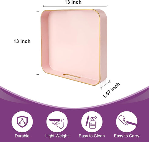Trimming Trimming, 13 13 x1.57 Gifturbo Pink Square Decorative Tray,Serving Tray with Handles with Gold Plastic Coffee