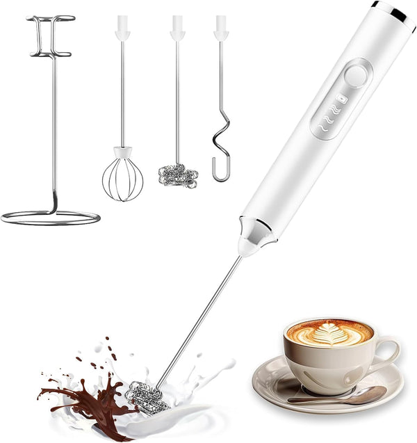 Generic Handheld Milk Frother, 3 Heads Milk Frother Rechargeable, 3 Speed Adjustable Coffee
