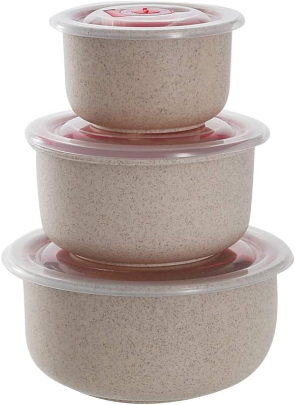 YARNOW 3pcs Wheat Bowl Set with Lid, Wheat Straw Mixing Bowls for Food Storage, Cereals, Dessert (Cream)