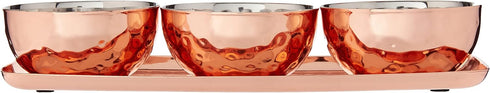Godinger Hammered Tray with 3 Bowls, Copper