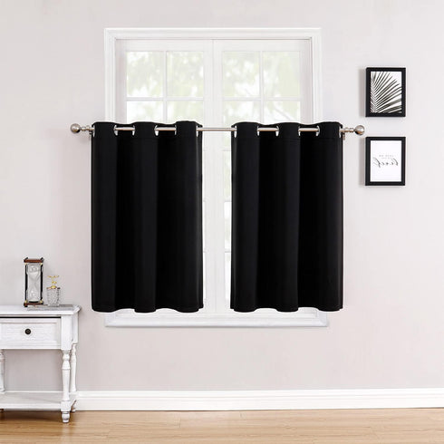 ChrisDowa Small Grommet Window Curtains for Kitchen and Bedroom, Thermal Insulated Room Darkening (2 Panels, Black, 34
