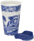 Spode Blue Italian 8oz Porcelain Travel Mug with Lid – Scenic Patterned Drinkware with Decorative Border, Portable