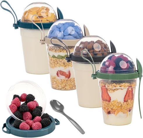 4 Pack On The Go Cereal Yogurt Cups with Lids and Spoon,