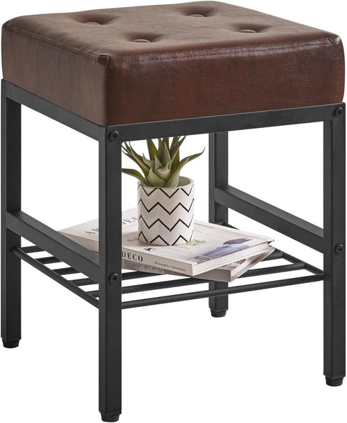 16.34 inches LG-60Z IBUYKE Square Stool with Adjustable Feet and Storage Space, Footrest Chair,Multi-Use as Small Side