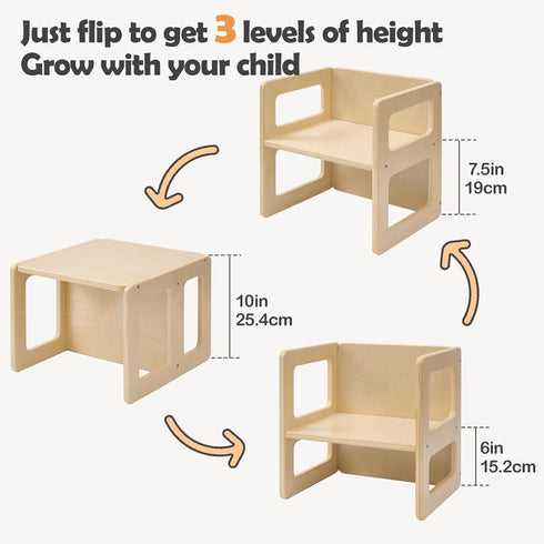 1-3, FUNLIO Height Adjustable Montessori Weaning Chair for Age Quality Solid Wooden Chair