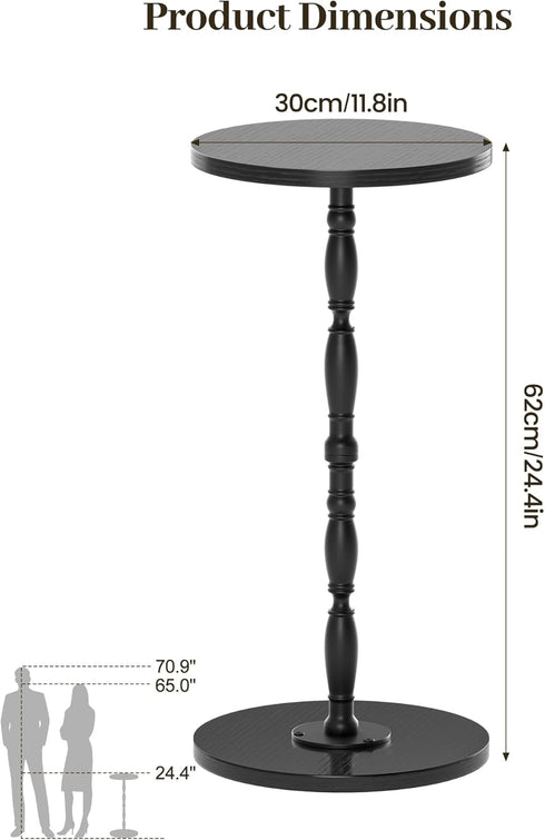 Round Side Table, Drink Table for Small Spaces, Vintage Accent Side Table, Pedestal End Tables for Bedroom, Living