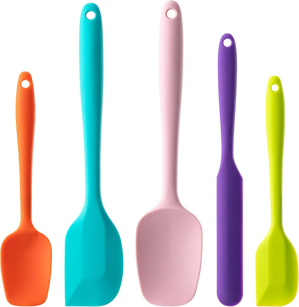 Silicone Spatula Set, 5 Piece Food Grade Rubber Spatulas for Baking, Cooking, and Mixing, Multicolor