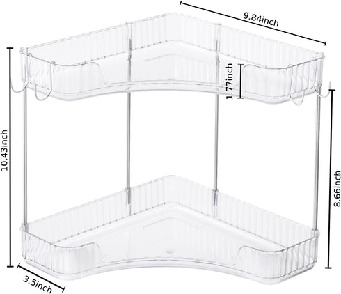 2-Tier Countertop Corner Bathroom Organizer with Hooks, Bathroom Sink Corner Vanity Storage for Makeup, Skincare