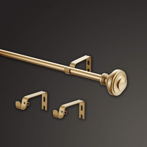 MODE Simplicity Collection 5/8" Diameter Curtain Rod Set with Doorknob Finials, Adjustable Gold