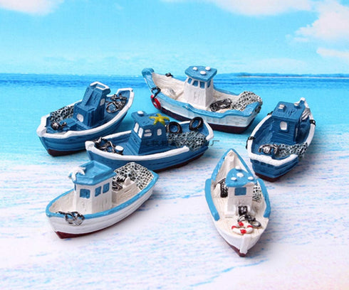 6 HYSTYLE Pcs Mediterranean Style Miniature Dollhouse Boat Fairy Garden Miniature Boats Model Figurines Cake Topper