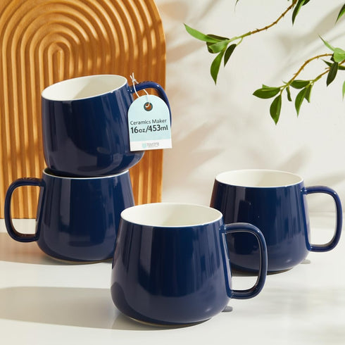 Teocera 16oz Ceramic Coffee Mugs Set of 4 Stackable Latte Cups, Microwave,
