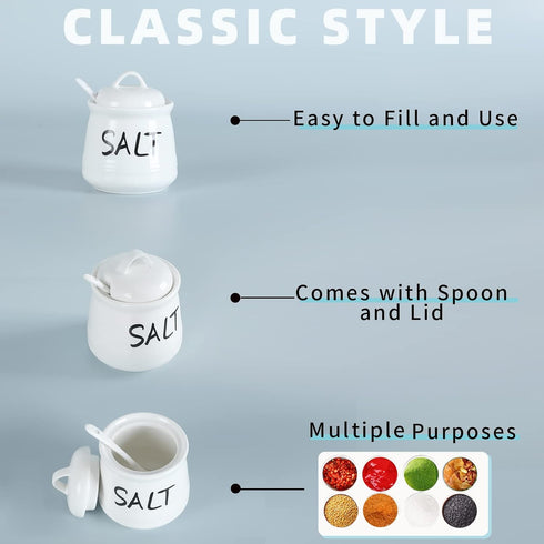 '-12 oz Set, Counter, Salt and Sugar Bowls with Lid and Spoon Ceramic Salt and Sugar Cellar Salt and Sugar Containers