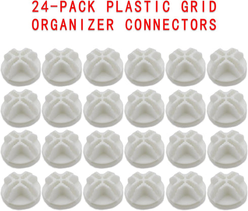 24-Pack Plastic Grid Organizer Connectors for Modular Closet Storage and Metal Grid Shelving Units, White Wire Cube Connectors with 1.42" OD and 0.16" ID Perfect Fit