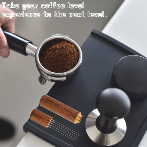 Espresso Coffee Stirrer, Professional Barista Hand Needle Type Distribution Tool, 5 Needles 0.4mm Natural Wood Handle