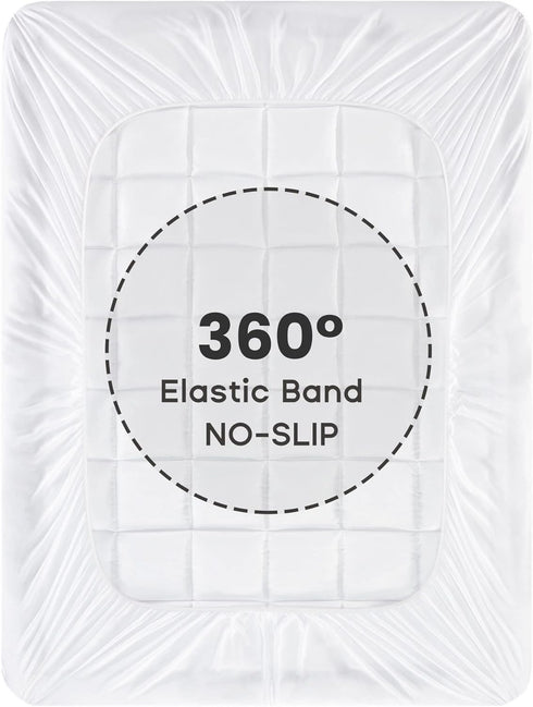 Quilted Mattress Pad, Soft Fluffy Pillow Top Cover, Down Alternative Fill Topper, Deep Pocket Up to 21 Inches, White,