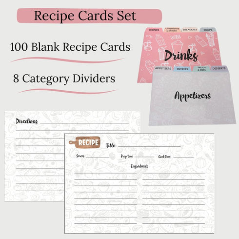 Recipe Cards 4x6, Set of 100 with 8 Category Dividers - Beautifully Designed 4x6 Recipe Cards for Your Culinary Creations by Solid H