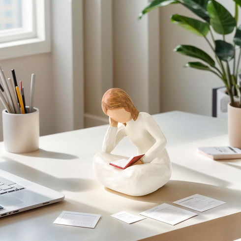 Cuayaes Reading Thinker Statue Book Lover Gifts for Women Readers, Graduates, Students, Teachers, Bookshelf Decor