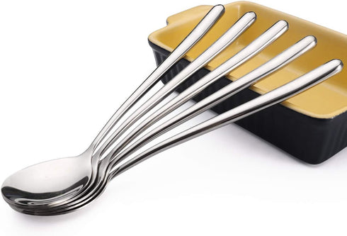 Miupoo Stainless Steel Long Handled Soup Spoons, Silver, 10 Piece (8.7x1.6 Inches)