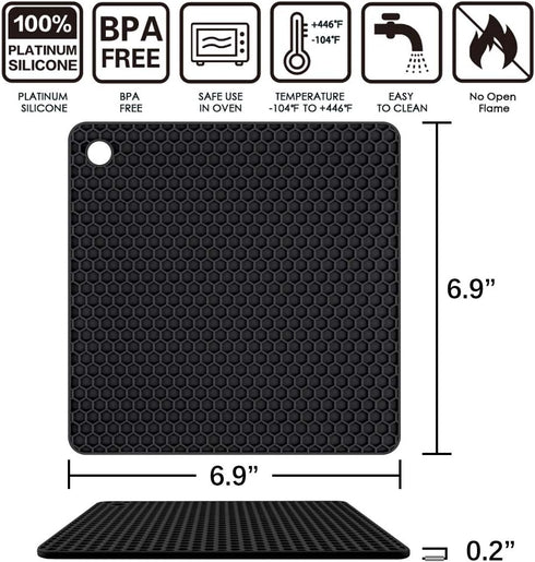 Silicone Trivet Mats Hot Mat, Robust Non Slip Coasters, Heat Resistant Mats (Black)