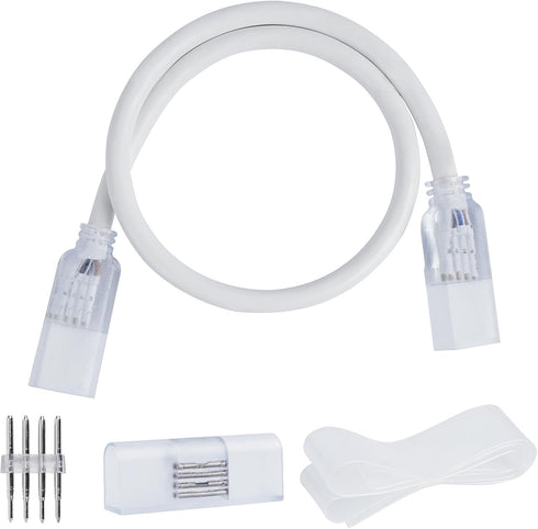 Shine Decor Connecting Parts Kit, 2 Connection Wire Cables & 1 Connector with 4-Prong Pin for RGB LED Neon Rope Lights